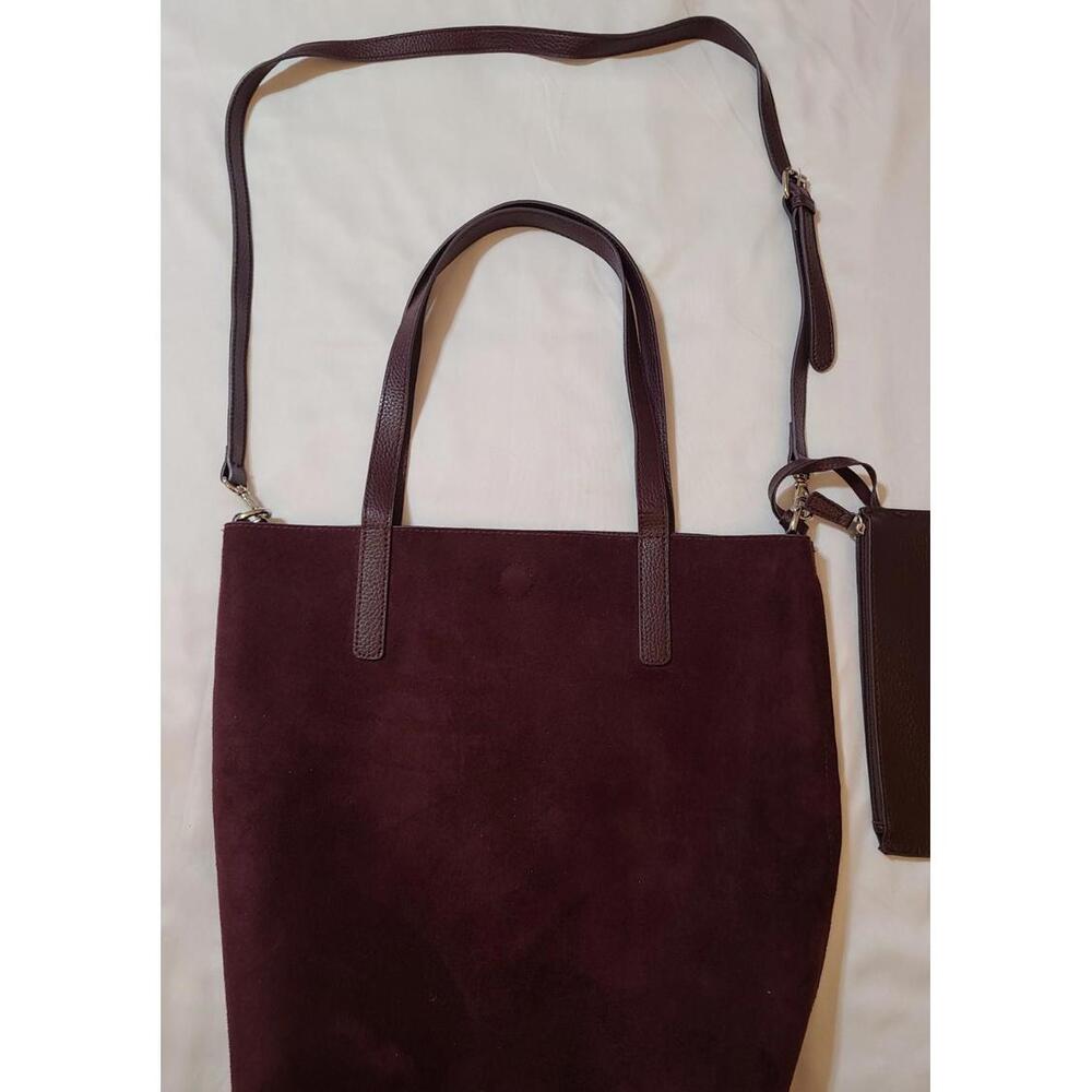 2pk Vegan Suede Tote  Sz Medium Equestrian Collegiate Preppy Purple Brown 15x14 - Picture 5 of 13